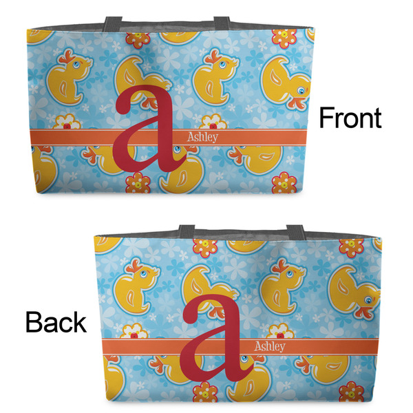 Rubber Duckies & Flowers Tote w/Black Handles - Front & Back Views