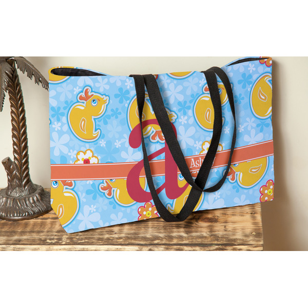 Rubber Duckies & Flowers Tote w/Black Handles - Lifestyle View