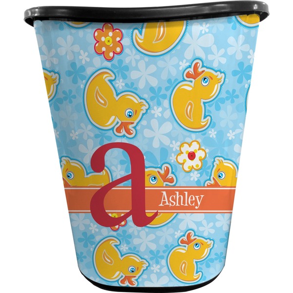 Custom Rubber Duckies & Flowers Waste Basket - Single Sided (Black) (Personalized)