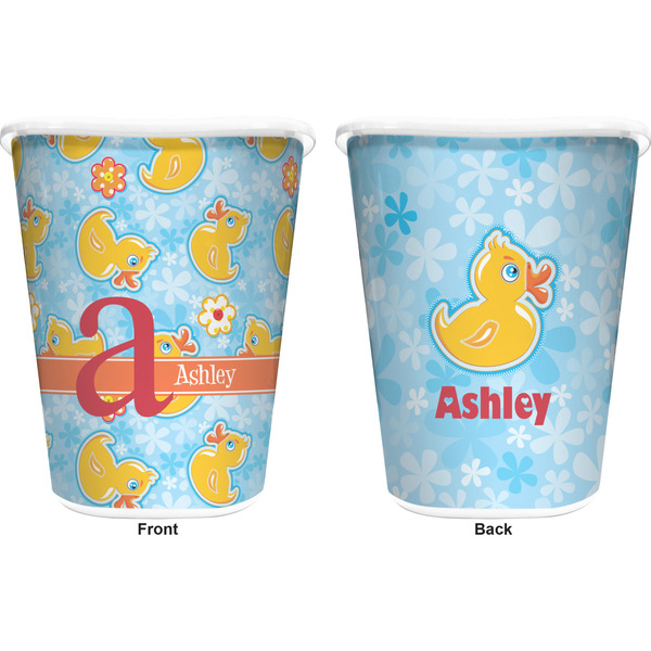 Rubber Duckies & Flowers Trash Can White - Front and Back - Apvl