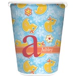 Rubber Duckies & Flowers Waste Basket - Double Sided (White) (Personalized)
