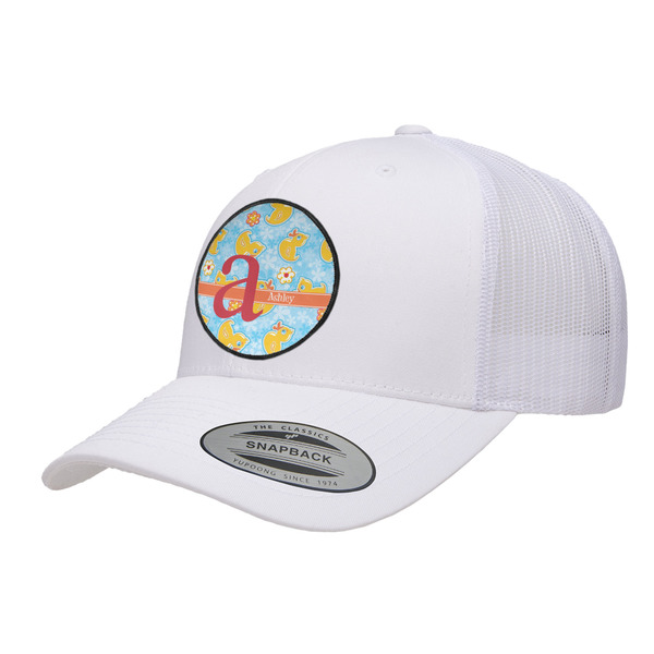 Custom Rubber Duckies & Flowers Trucker Hat - White (Personalized)