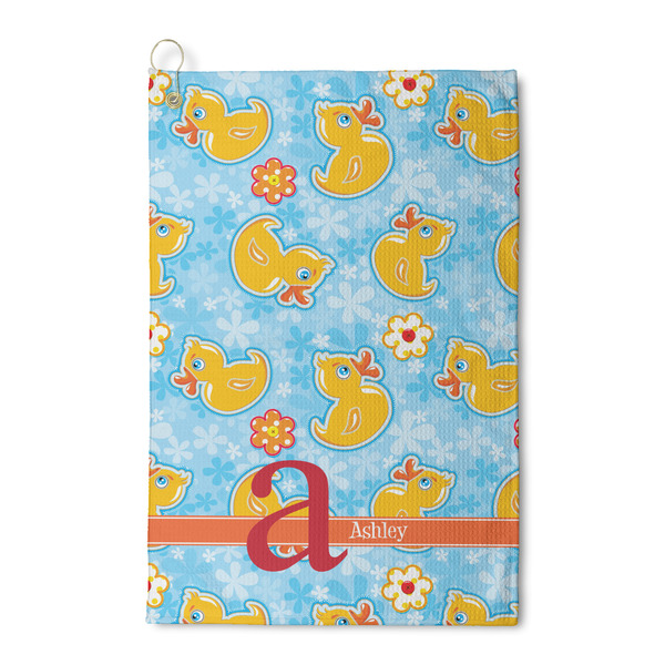Custom Rubber Duckies & Flowers Waffle Weave Golf Towel (Personalized)