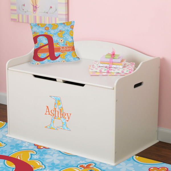 Rubber Duckies & Flowers Wall Name & Initial Small on Toy Chest
