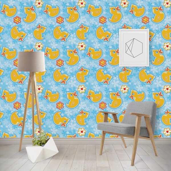 Custom Rubber Duckies & Flowers Wallpaper & Surface Covering (Peel & Stick - Repositionable)