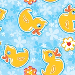 Rubber Duckies & Flowers Wallpaper & Surface Covering (Peel & Stick 24"x 24" Sample)
