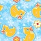 Rubber Duckies & Flowers Wallpaper Square