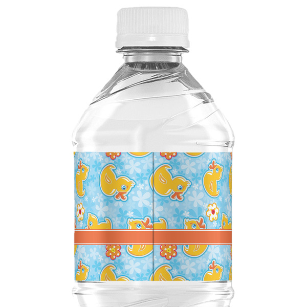Rubber Duckies & Flowers Water Bottle Label - Back View