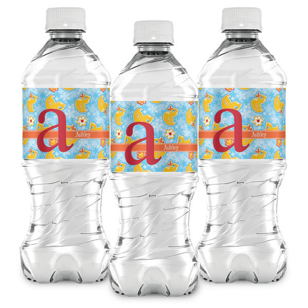 Rubber Duckies & Flowers Water Bottle Labels - Front View