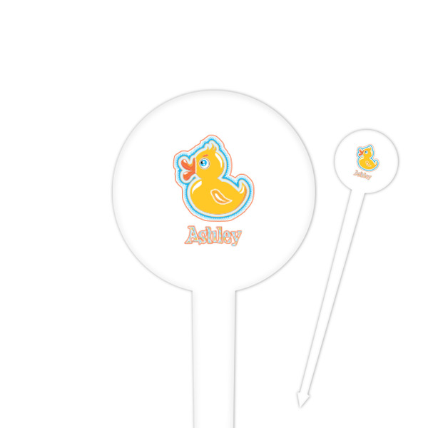Custom Rubber Duckies & Flowers 4" Round Plastic Food Picks - White - Single Sided (Personalized)