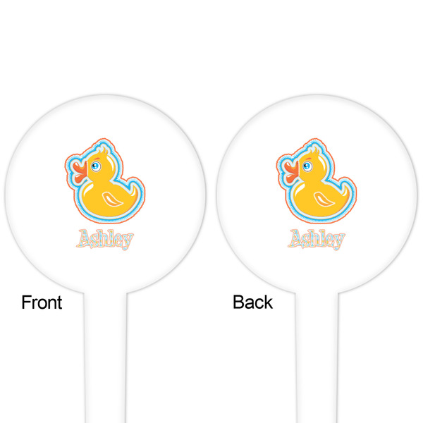 Rubber Duckies & Flowers White Plastic 4" Food Pick - Round - Double Sided - Front & Back