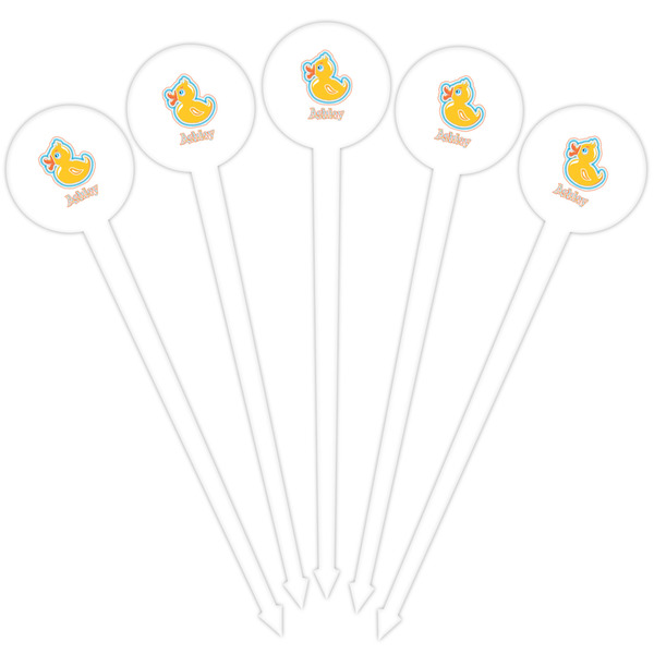 Rubber Duckies & Flowers White Plastic 4" Food Pick - Round - Fan View