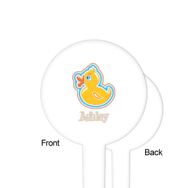 Rubber Duckies & Flowers White Plastic 4" Food Pick - Round - Single Sided - Front & Back