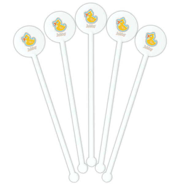 Rubber Duckies & Flowers White Plastic 5.5" Stir Stick - Fan View
