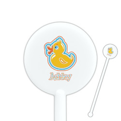 Rubber Duckies & Flowers 5.5" Round Plastic Stir Sticks - White - Single Sided (Personalized)