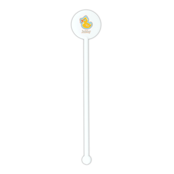 Rubber Duckies & Flowers White Plastic 5.5" Stir Stick - Round - Single Stick