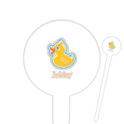 Rubber Duckies & Flowers Cocktail Picks - Round Plastic (Personalized)
