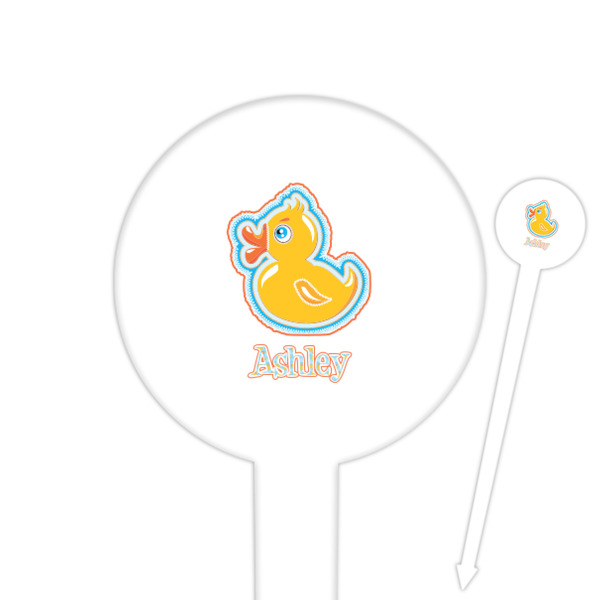 Custom Rubber Duckies & Flowers Cocktail Picks - Round Plastic (Personalized)