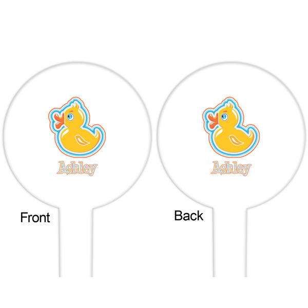 Rubber Duckies & Flowers White Plastic 6" Food Pick - Round - Double Sided - Front & Back