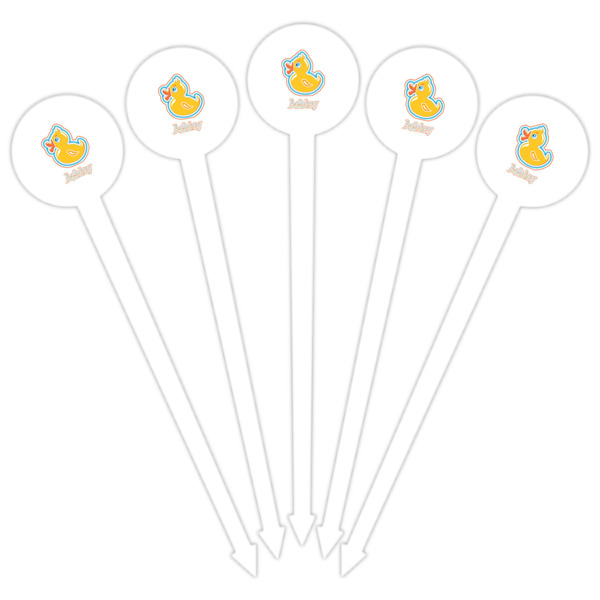 Rubber Duckies & Flowers White Plastic 6" Food Pick - Round - Fan View