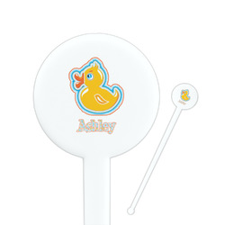 Rubber Duckies & Flowers 7" Round Plastic Stir Sticks - White - Single Sided (Personalized)
