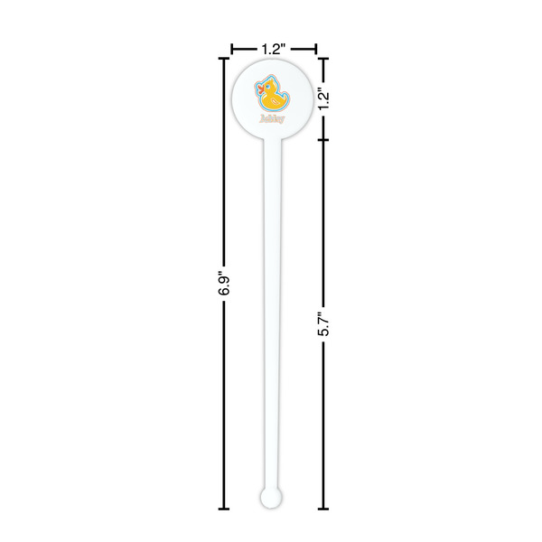 Rubber Duckies & Flowers White Plastic 7" Stir Stick - Round - Dimensions