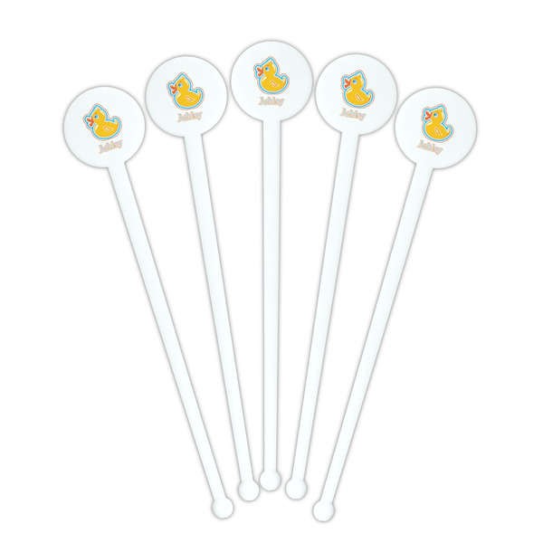 Rubber Duckies & Flowers White Plastic 7" Stir Stick - Round - Fan View