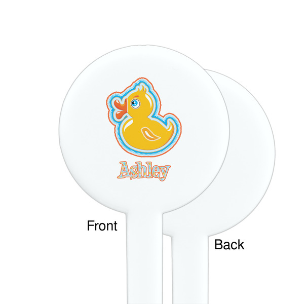 Rubber Duckies & Flowers White Plastic 7" Stir Stick - Single Sided - Round - Front & Back