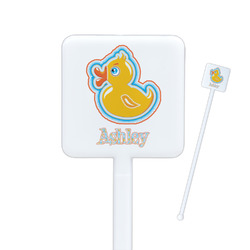 Rubber Duckies & Flowers Square Plastic Stir Sticks - Single Sided (Personalized)