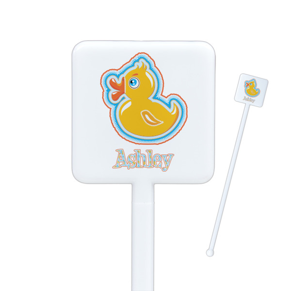 Custom Rubber Duckies & Flowers Square Plastic Stir Sticks (Personalized)