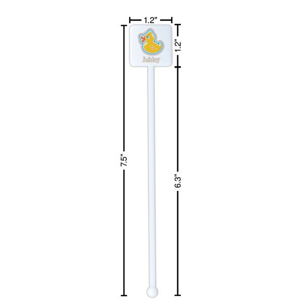 Rubber Duckies & Flowers White Plastic Stir Stick - Square - Dimensions