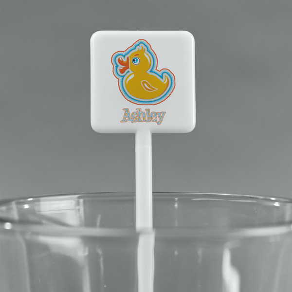 Rubber Duckies & Flowers White Plastic Stir Stick - Square - Main