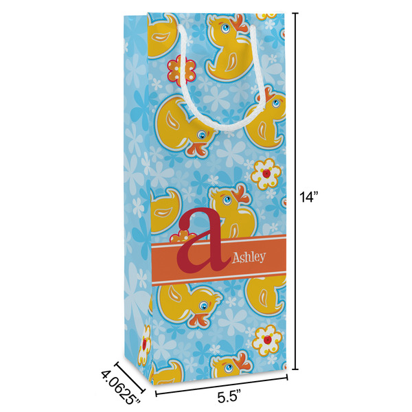 Rubber Duckies & Flowers Wine Gift Bag - Dimensions