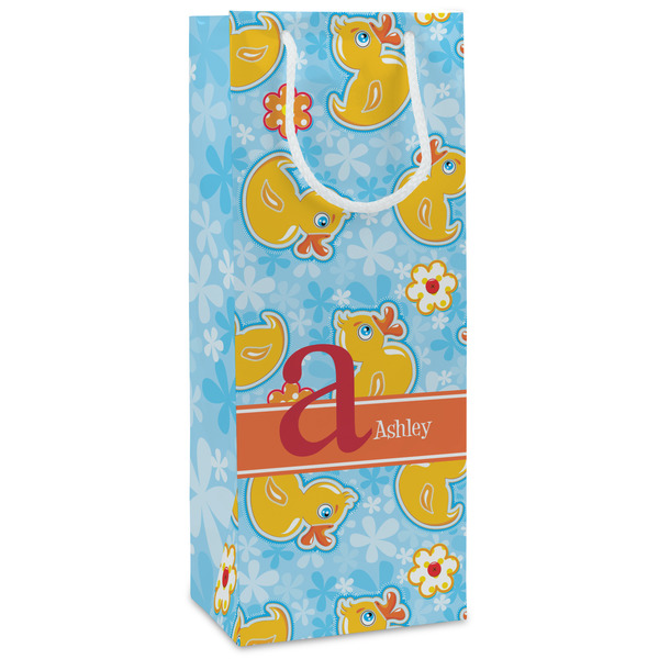 Custom Rubber Duckies & Flowers Wine Gift Bags - Matte (Personalized)