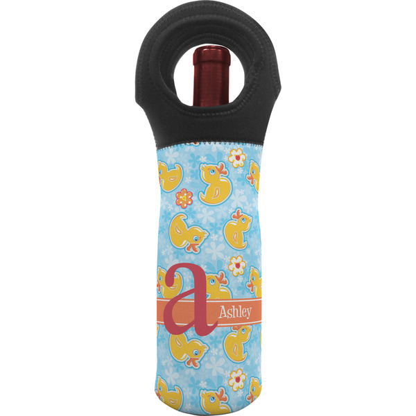 Custom Rubber Duckies & Flowers Wine Tote Bag (Personalized)