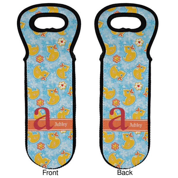 Rubber Duckies & Flowers Wine Tote Front & Back