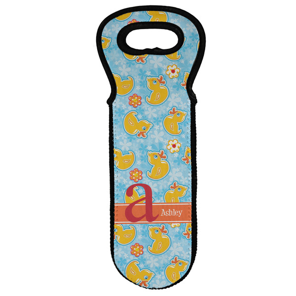 Custom Rubber Duckies & Flowers Wine Tote Bag (Personalized)