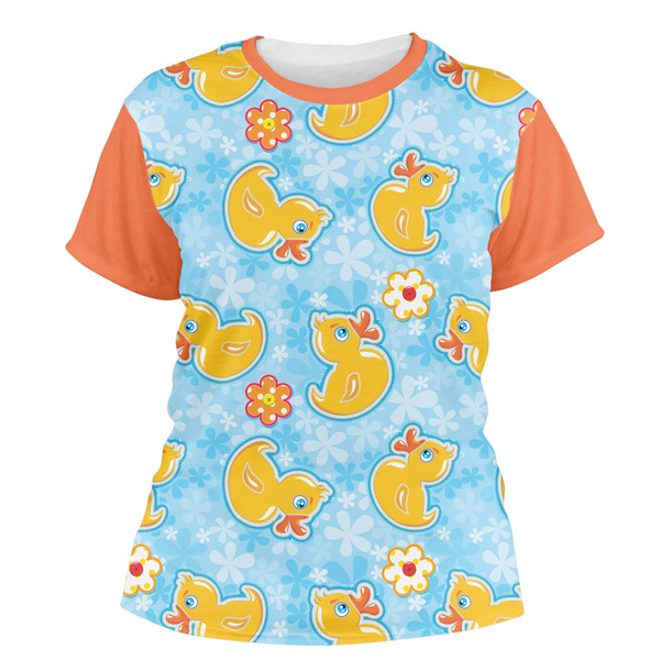 Custom Rubber Duckies & Flowers Women's Crew T-Shirt - Medium