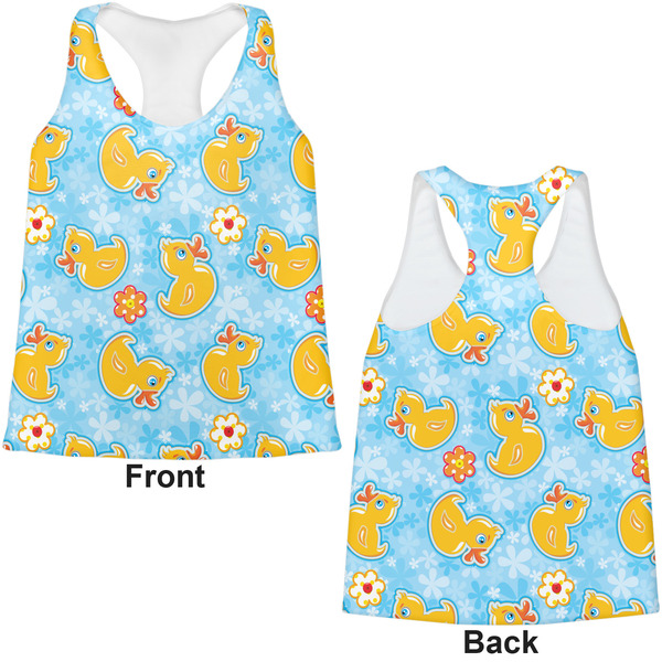 Rubber Duckies & Flowers Womens Racerback Tank Tops - Medium - Front and Back
