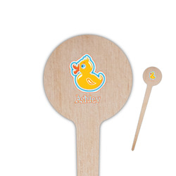 Rubber Duckies & Flowers 4" Round Wooden Food Picks - Single Sided (Personalized)