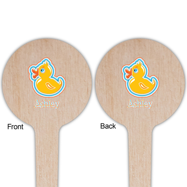 Rubber Duckies & Flowers Wooden 4" Food Pick - Round - Double Sided - Front & Back