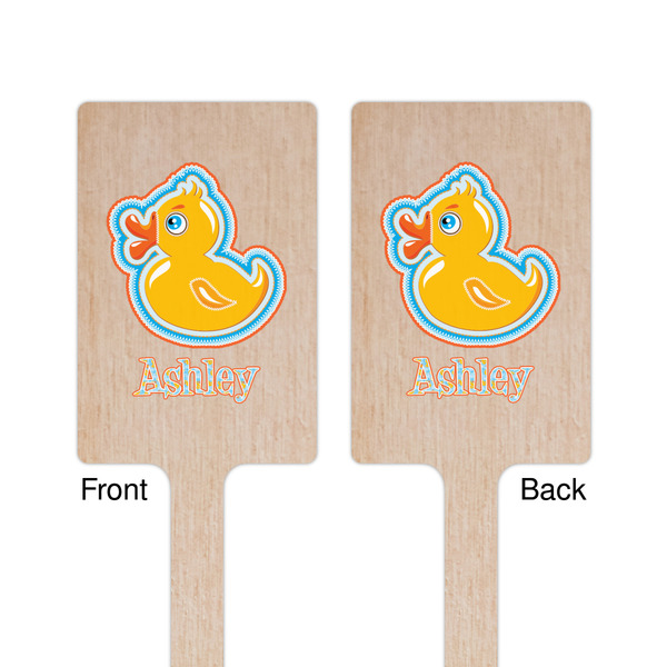 Rubber Duckies & Flowers Wooden 6.25" Stir Stick - Rectangular - Double Sided - Front & Back