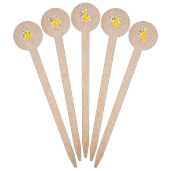 Rubber Duckies & Flowers Wooden 6" Food Pick - Round - Fan View