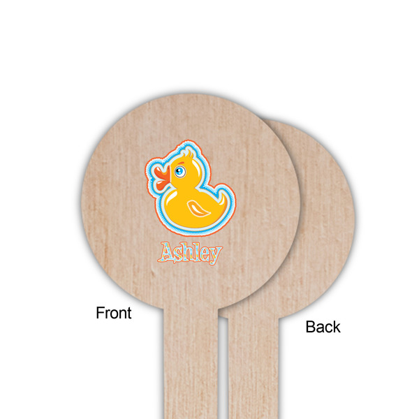 Rubber Duckies & Flowers Wooden 6" Food Pick - Round - Single Sided - Front & Back
