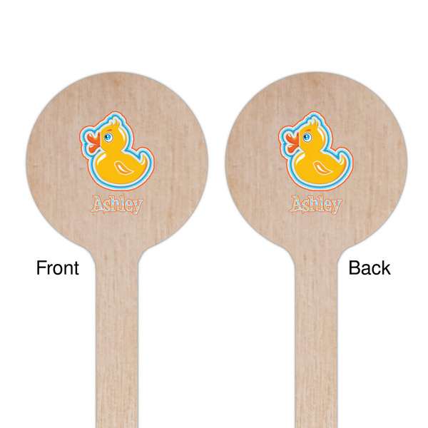 Rubber Duckies & Flowers Wooden 7.5" Stir Stick - Round - Double Sided - Front & Back