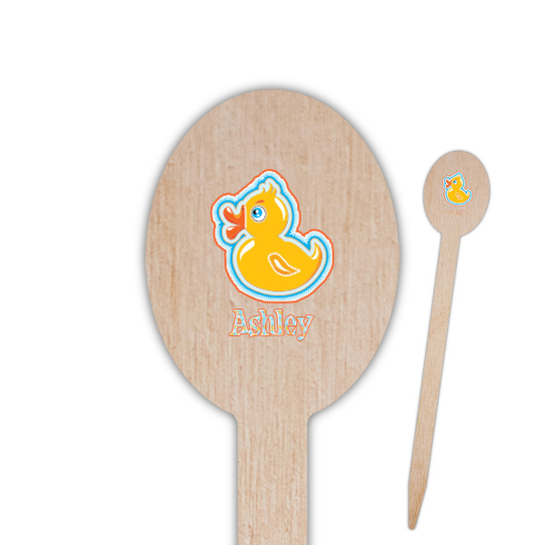 Custom Rubber Duckies & Flowers Oval Wooden Food Picks (Personalized)
