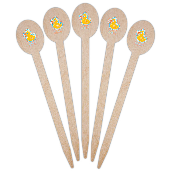 Rubber Duckies & Flowers Wooden Food Pick - Oval - Fan View