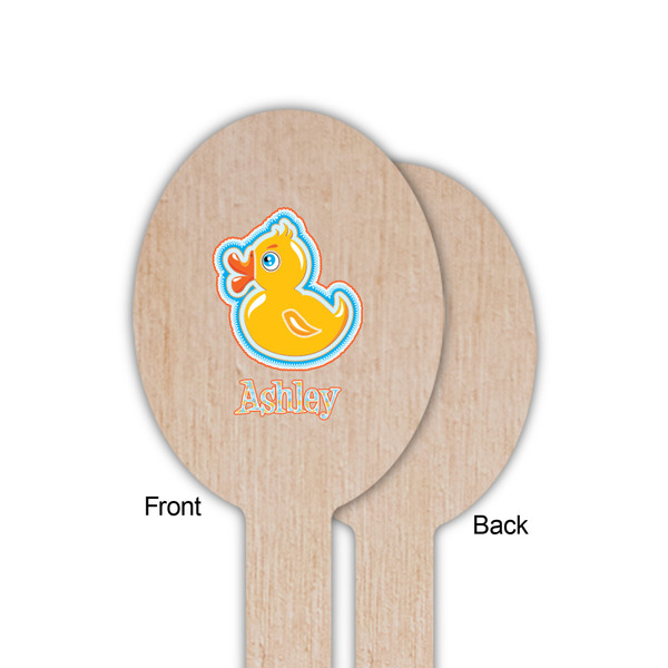 Rubber Duckies & Flowers Wooden Food Pick - Oval - Single Sided - Front & Back