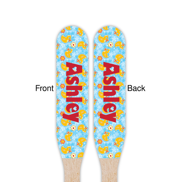 Rubber Duckies & Flowers Wooden Food Pick - Paddle - Double Sided - Front & Back