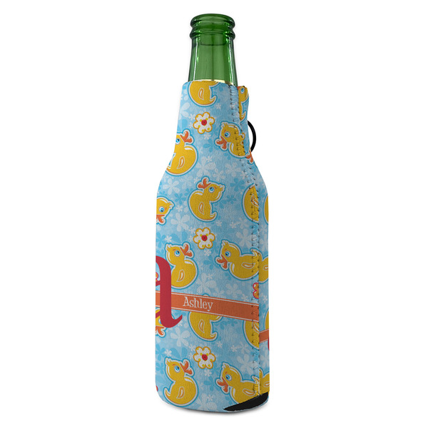 Rubber Duckies & Flowers Zipper Bottle Cooler - ANGLE (bottle)